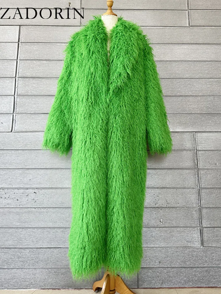 ZADORIN Fashion Super Long Faux Sheep Fur Coat Woman Solid Lapel Thick Fluffy Faux Fur Jackets Woman Winter Clothes Outerwears