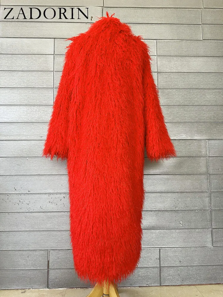 ZADORIN Fashion Super Long Faux Sheep Fur Coat Woman Solid Lapel Thick Fluffy Faux Fur Jackets Woman Winter Clothes Outerwears