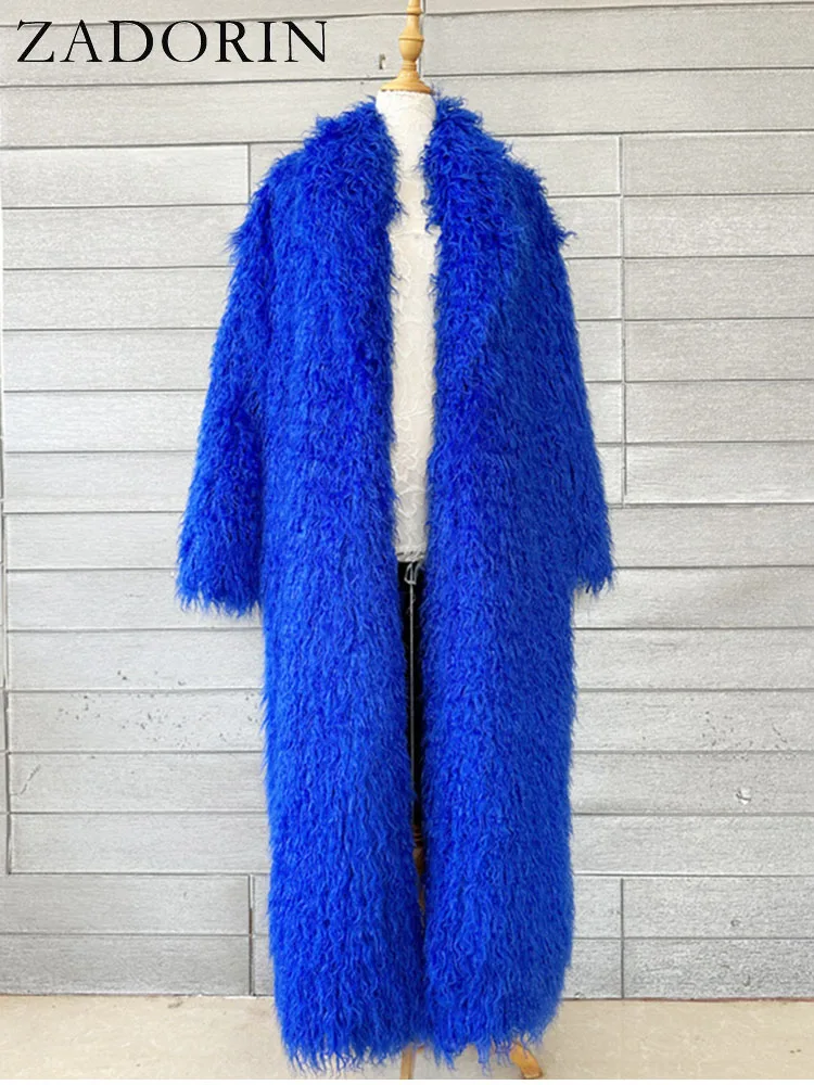 ZADORIN Fashion Super Long Faux Sheep Fur Coat Woman Solid Lapel Thick Fluffy Faux Fur Jackets Woman Winter Clothes Outerwears
