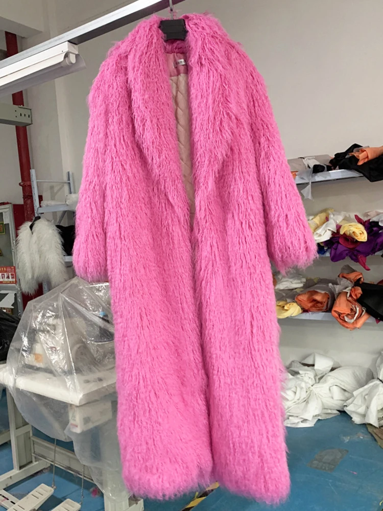 ZADORIN Fashion Super Long Faux Sheep Fur Coat Woman Solid Lapel Thick Fluffy Faux Fur Jackets Woman Winter Clothes Outerwears