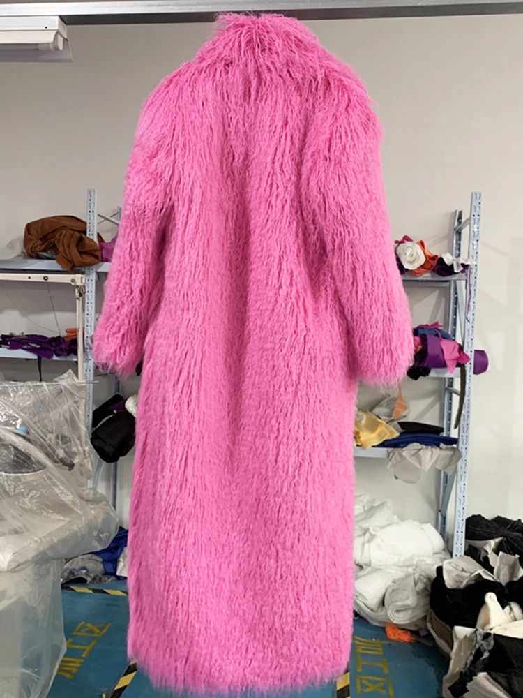 ZADORIN Fashion Super Long Faux Sheep Fur Coat Woman Solid Lapel Thick Fluffy Faux Fur Jackets Woman Winter Clothes Outerwears