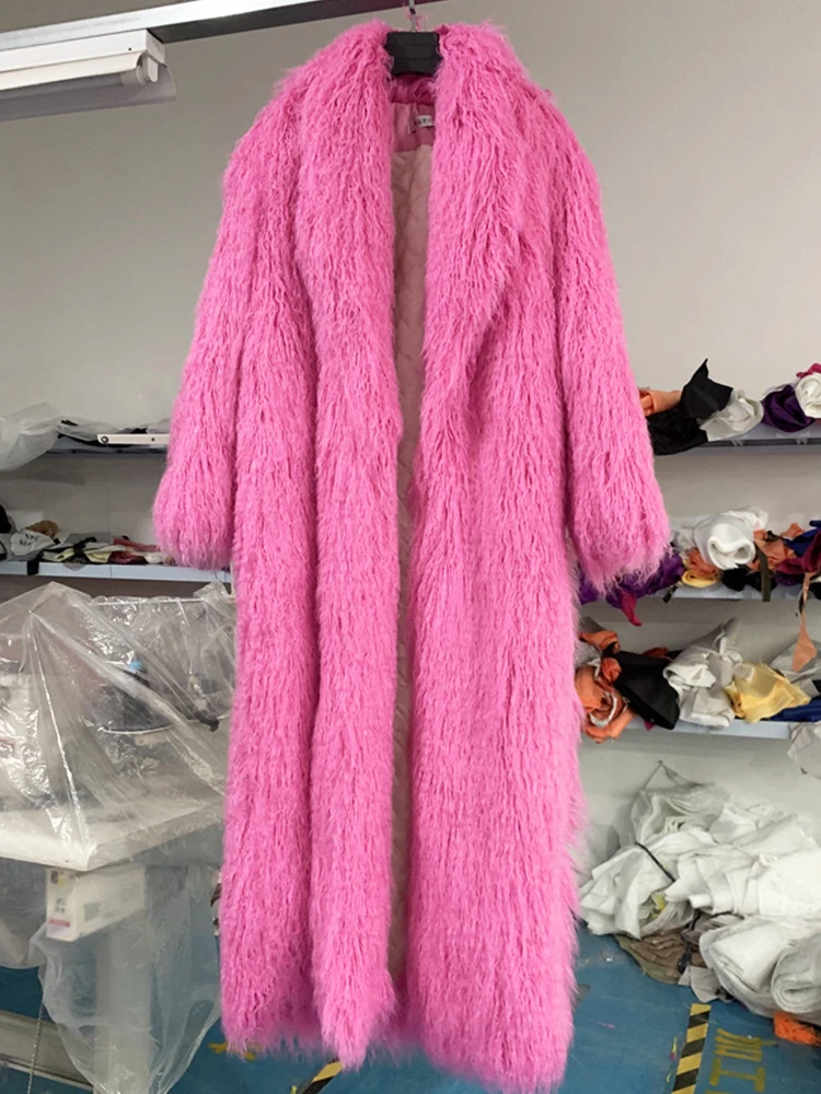 ZADORIN Fashion Super Long Faux Sheep Fur Coat Woman Solid Lapel Thick Fluffy Faux Fur Jackets Woman Winter Clothes Outerwears