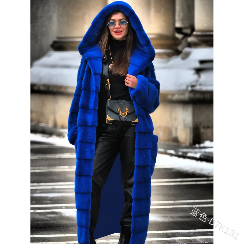 TPJB Casual Faux Fur Coat Women Hoodies Furry Thick Warm Long Faux Rabbit Fur Jacket Slim Winter Coat Women Casaco Feminino 5XL