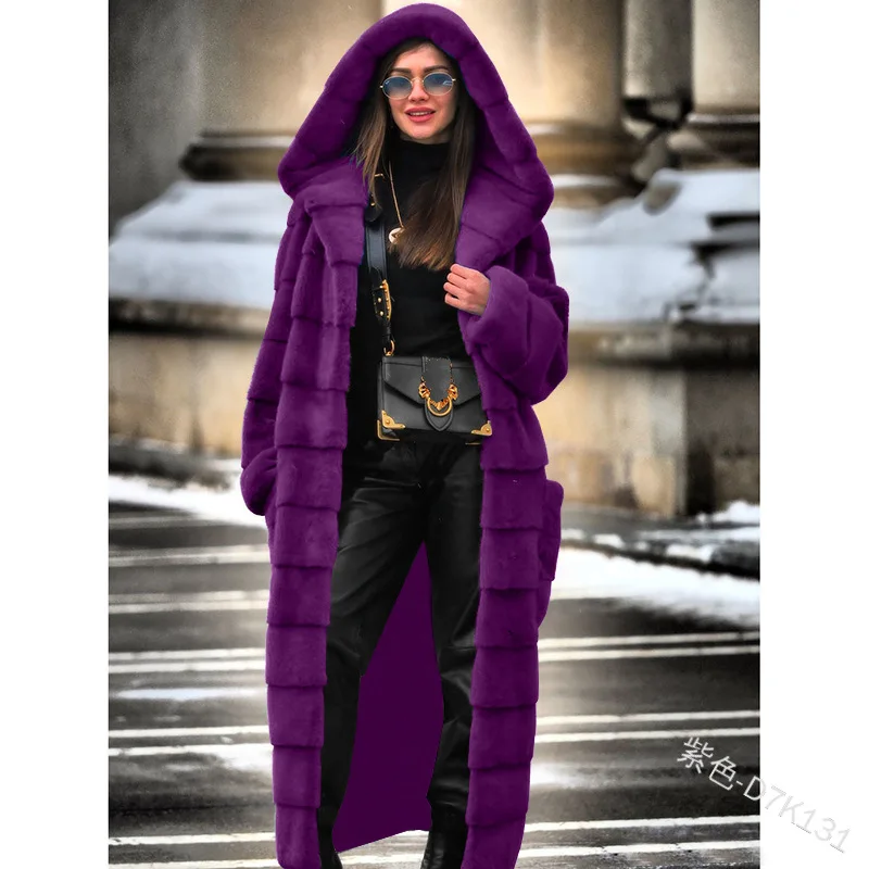TPJB Casual Faux Fur Coat Women Hoodies Furry Thick Warm Long Faux Rabbit Fur Jacket Slim Winter Coat Women Casaco Feminino 5XL