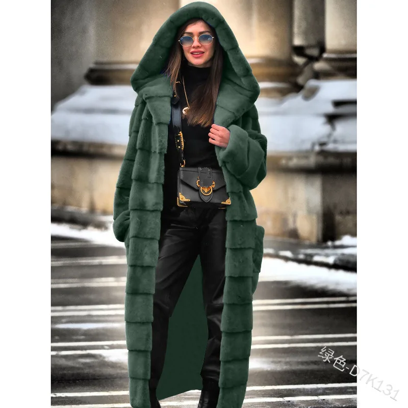 TPJB Casual Faux Fur Coat Women Hoodies Furry Thick Warm Long Faux Rabbit Fur Jacket Slim Winter Coat Women Casaco Feminino 5XL