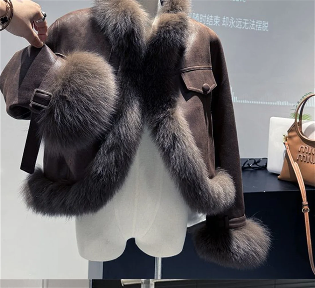 Melad Composite Fur Coat for Women, Autumn/Winter 2025 New Collection, Suede Short, Environmentally Friendly Fox Fur Grass Top