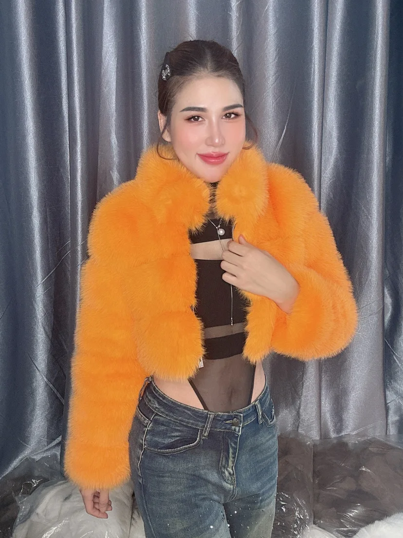 Women Faux Fur Coat Short Coats Stand Collar Zipper Jackets Open Stitch Warm Thick Elegant Splice Autumn Winter Furry Outerwear