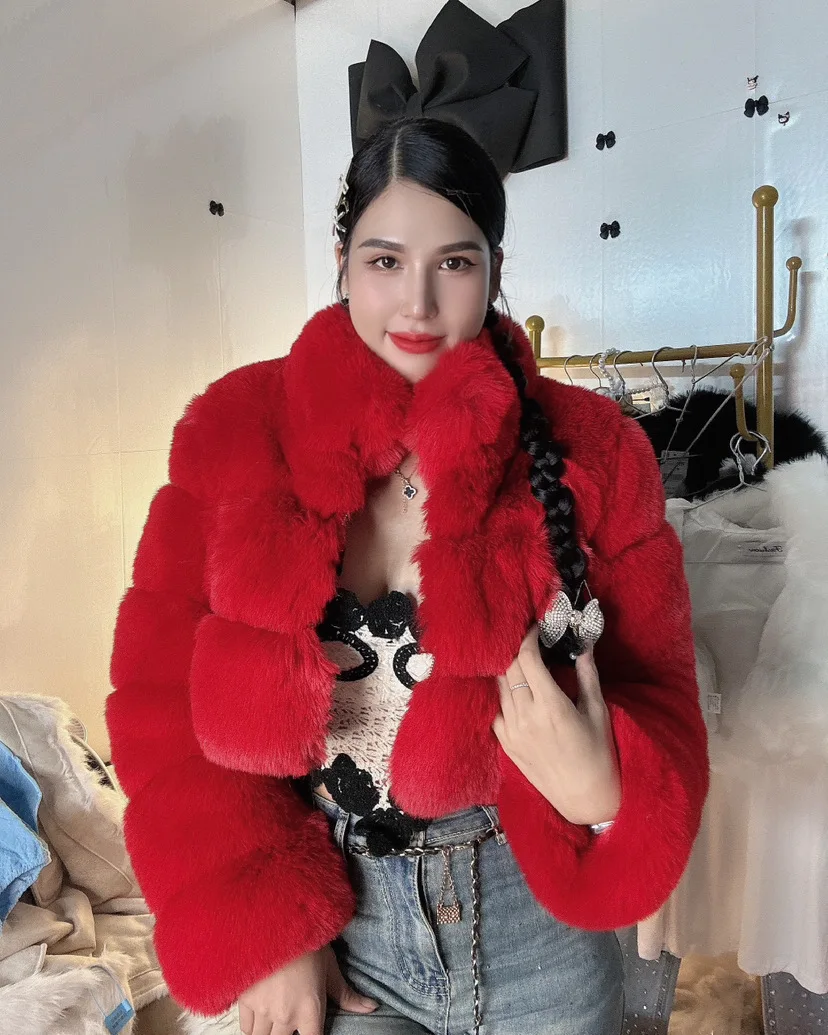 Women Faux Fur Coat Short Coats Stand Collar Zipper Jackets Open Stitch Warm Thick Elegant Splice Autumn Winter Furry Outerwear