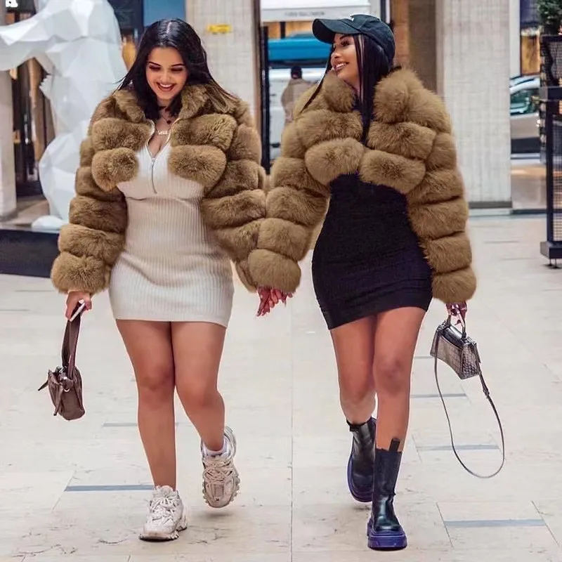 Women Faux Fur Coat Short Coats Stand Collar Zipper Jackets Open Stitch Warm Thick Elegant Splice Autumn Winter Furry Outerwear
