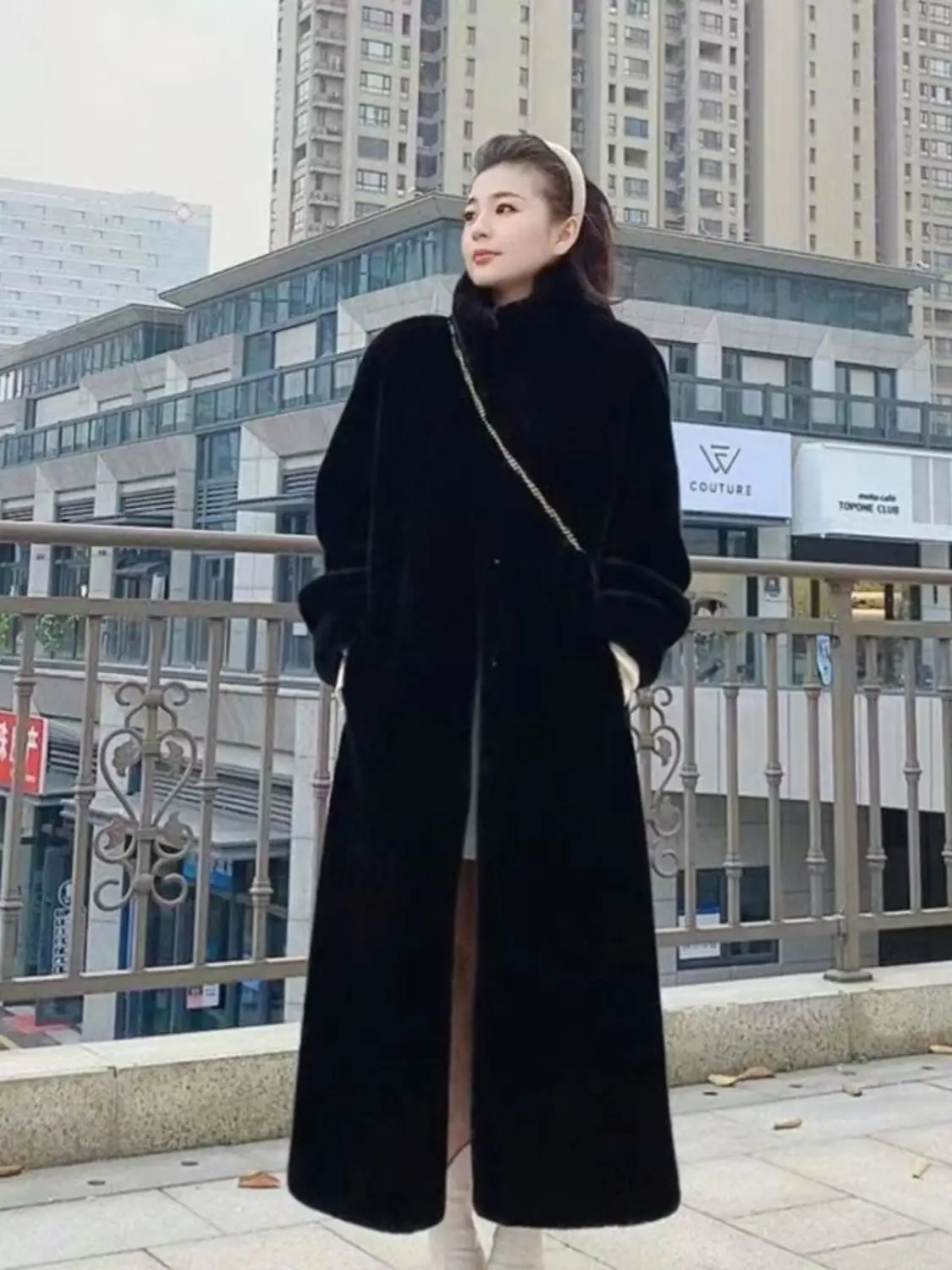 Faux Fur Coats Women Mid Length Coat Stand Collar Thick Warm Elegant Maxi Spring Open Stitch Jackets Outerwear Autumn Winter