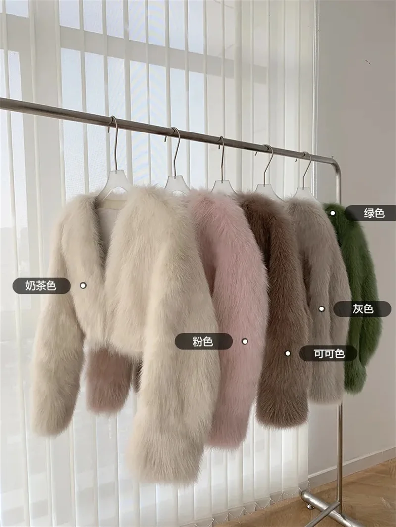 Female Faux Fur Jacket Coat Autumn Winter Women Fashion Short Plush Overcoat Ladies Long Sleeves Imitation Fox Fur Jacket