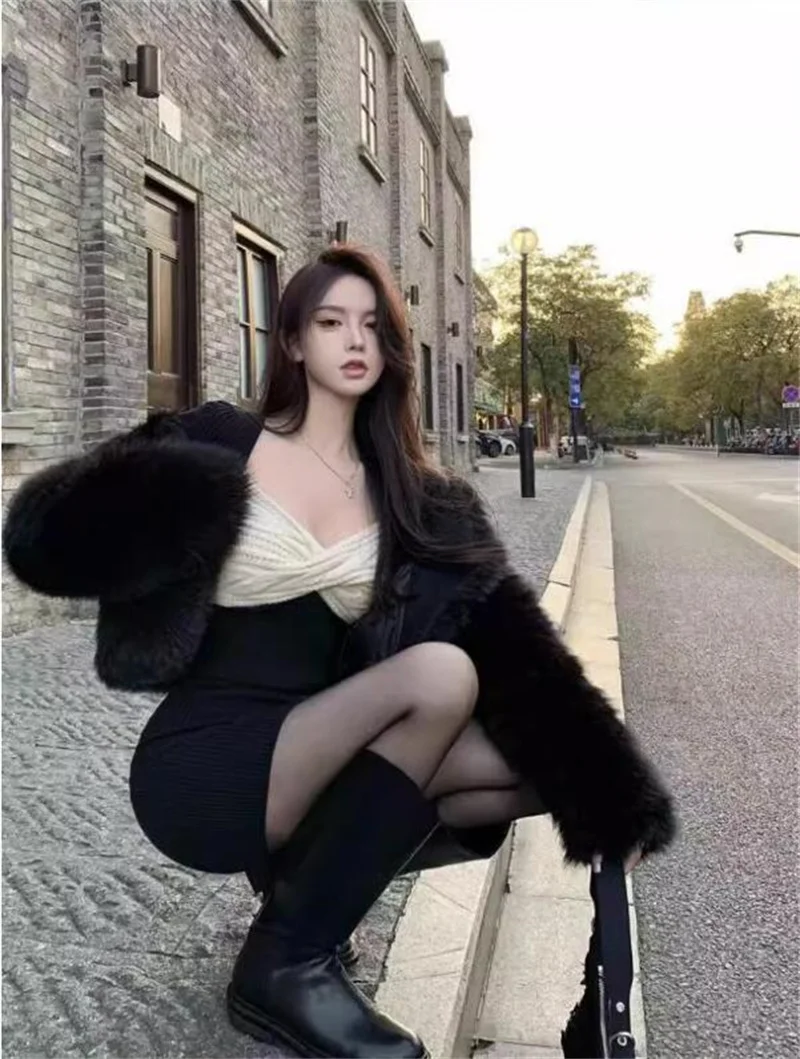 Female Faux Fur Jacket Coat Autumn Winter Women Fashion Short Plush Overcoat Ladies Long Sleeves Imitation Fox Fur Jacket