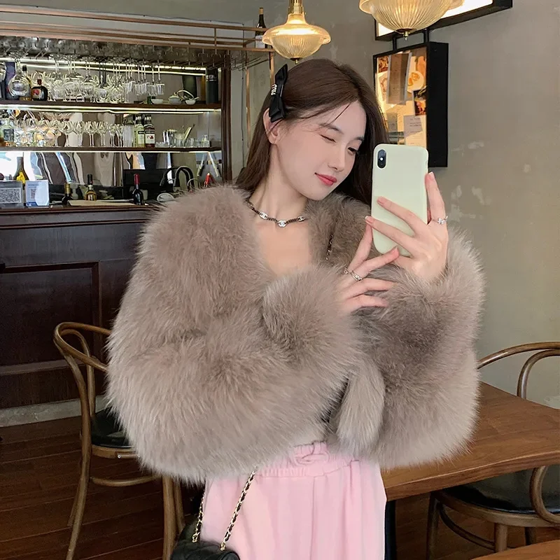 Female Faux Fur Jacket Coat Autumn Winter Women Fashion Short Plush Overcoat Ladies Long Sleeves Imitation Fox Fur Jacket