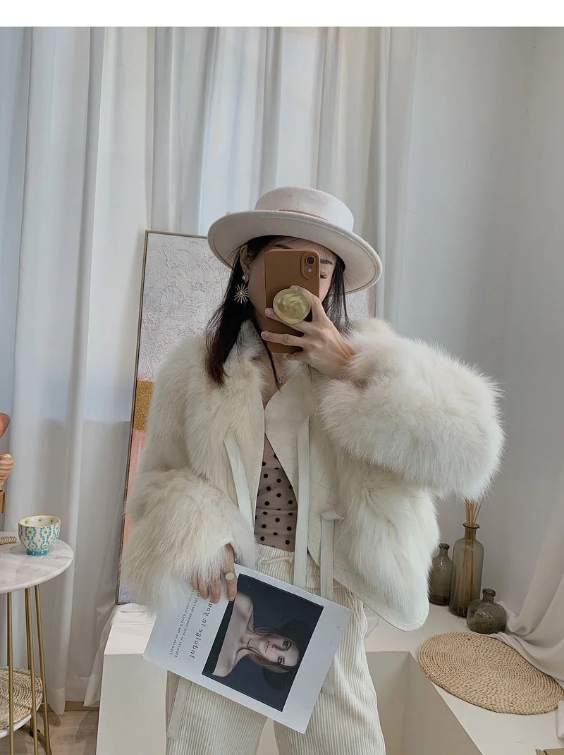 Ladies Lace Up Long Sleeves Imitation Fox Fur Jacket 2026 Female Faux Fur Tops Coat  Autumn Winter Women Fashion Plush Overcoat