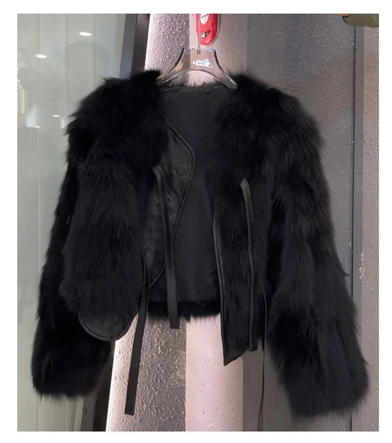 Ladies Lace Up Long Sleeves Imitation Fox Fur Jacket 2026 Female Faux Fur Tops Coat  Autumn Winter Women Fashion Plush Overcoat