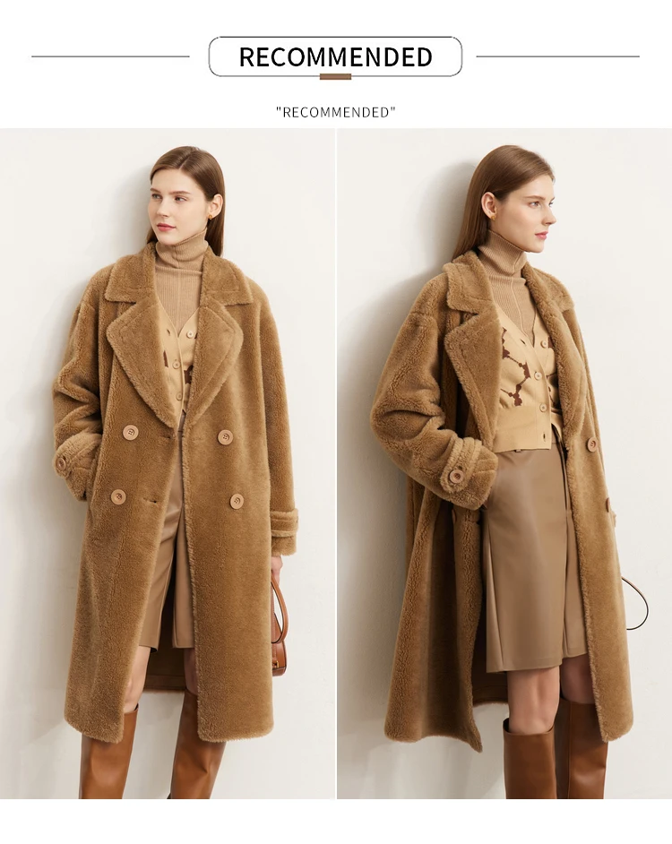 Amii Fur Coat 2026 Winter New Warm Office Lady Turn-Down Collar Full Wool Outerwears Straight Double-breasted Coat 12554013
