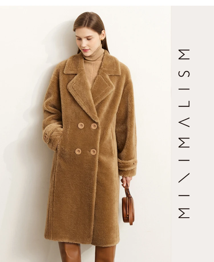 Amii Fur Coat 2026 Winter New Warm Office Lady Turn-Down Collar Full Wool Outerwears Straight Double-breasted Coat 12554013