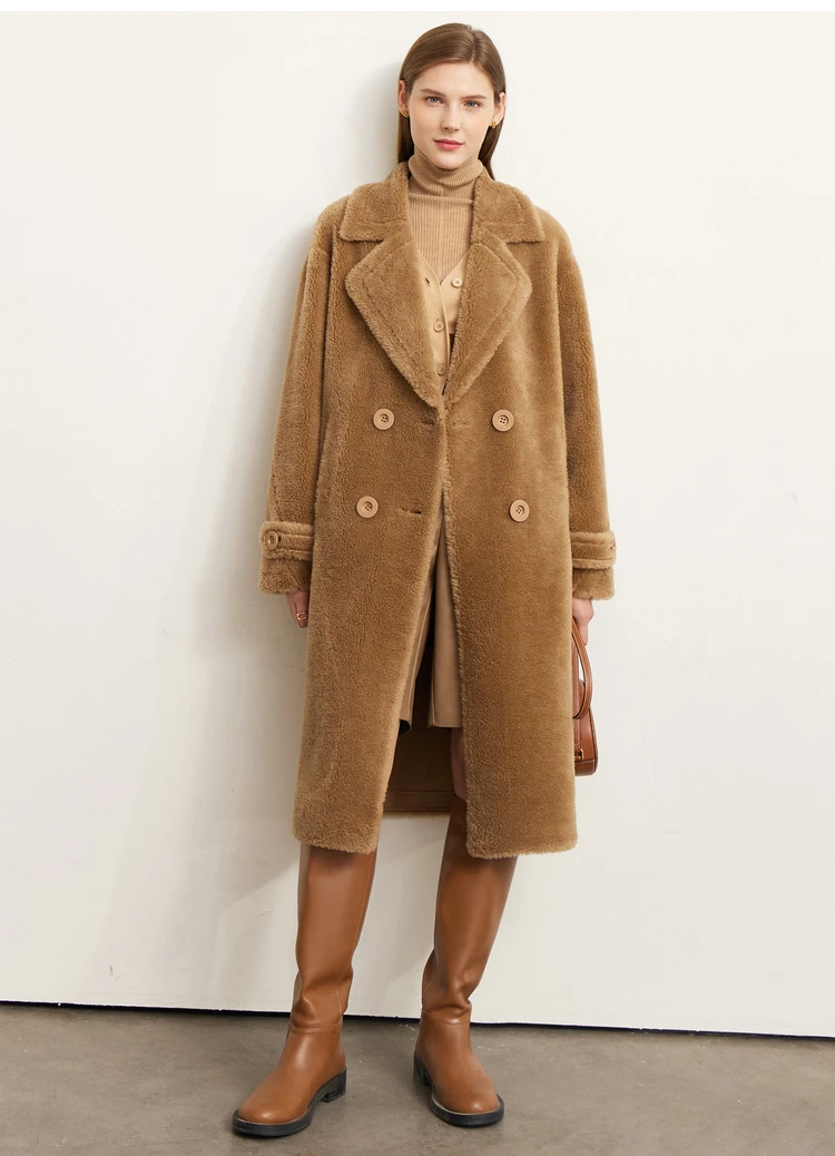 Amii Fur Coat 2026 Winter New Warm Office Lady Turn-Down Collar Full Wool Outerwears Straight Double-breasted Coat 12554013
