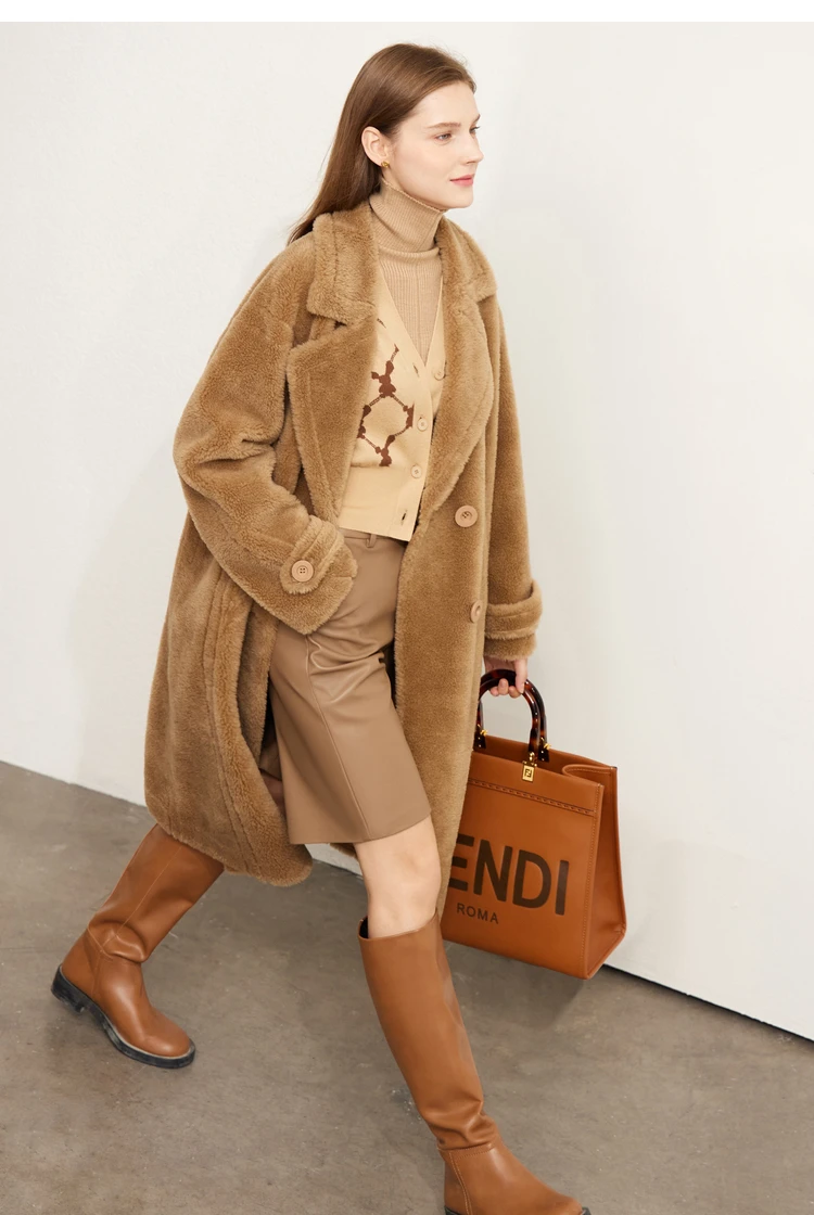 Amii Fur Coat 2026 Winter New Warm Office Lady Turn-Down Collar Full Wool Outerwears Straight Double-breasted Coat 12554013