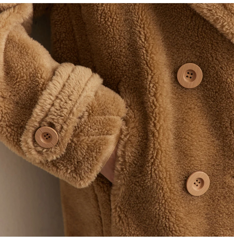 Amii Fur Coat 2026 Winter New Warm Office Lady Turn-Down Collar Full Wool Outerwears Straight Double-breasted Coat 12554013