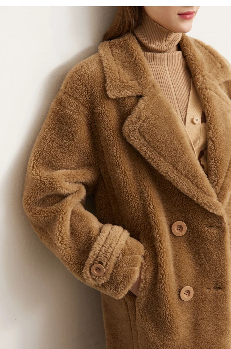 Amii Fur Coat 2026 Winter New Warm Office Lady Turn-Down Collar Full Wool Outerwears Straight Double-breasted Coat 12554013