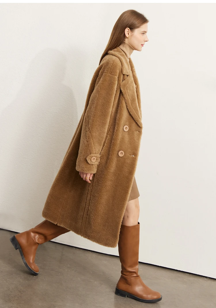 Amii Fur Coat 2026 Winter New Warm Office Lady Turn-Down Collar Full Wool Outerwears Straight Double-breasted Coat 12554013