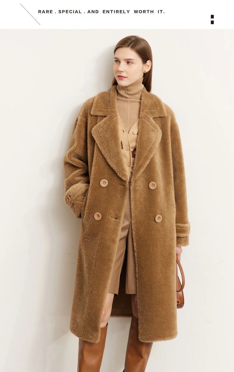 Amii Fur Coat 2026 Winter New Warm Office Lady Turn-Down Collar Full Wool Outerwears Straight Double-breasted Coat 12554013