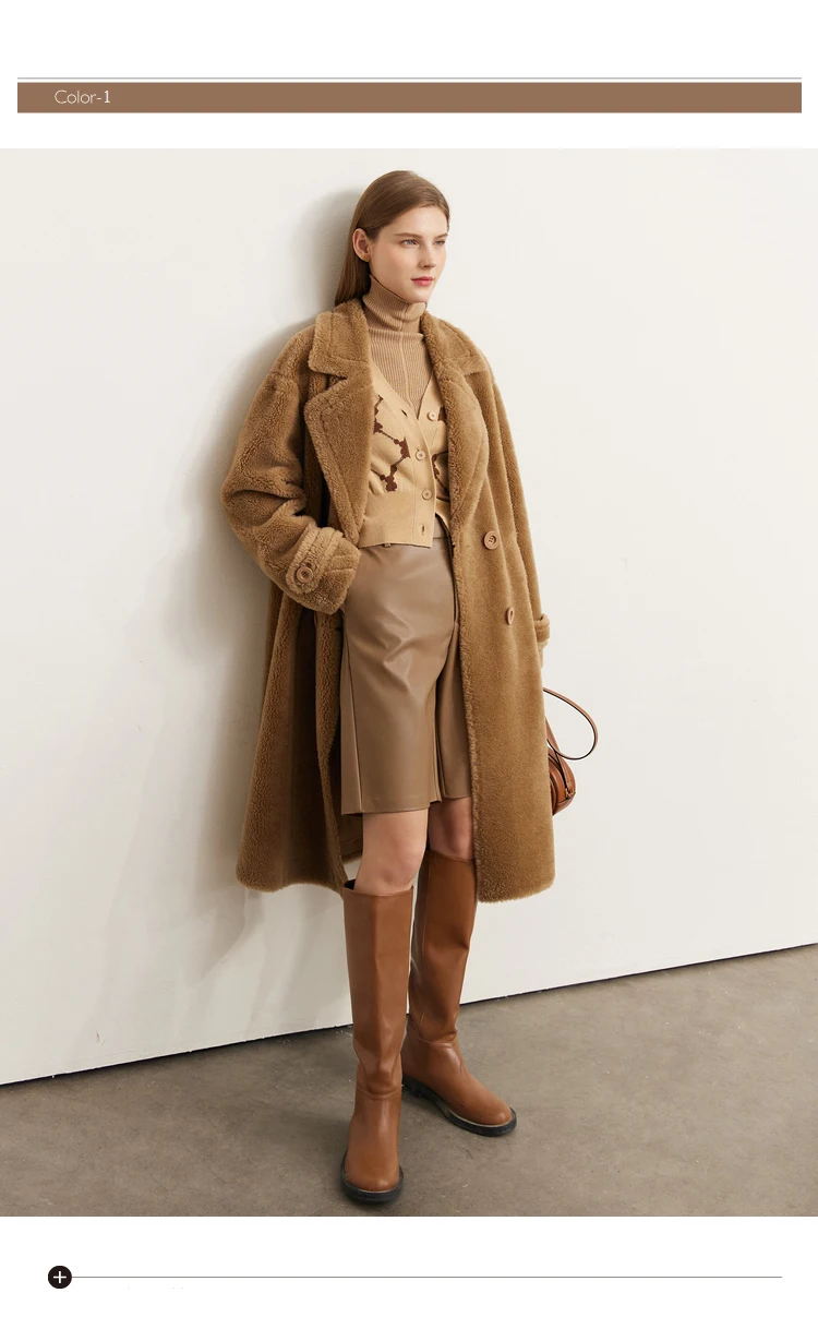 Amii Fur Coat 2026 Winter New Warm Office Lady Turn-Down Collar Full Wool Outerwears Straight Double-breasted Coat 12554013