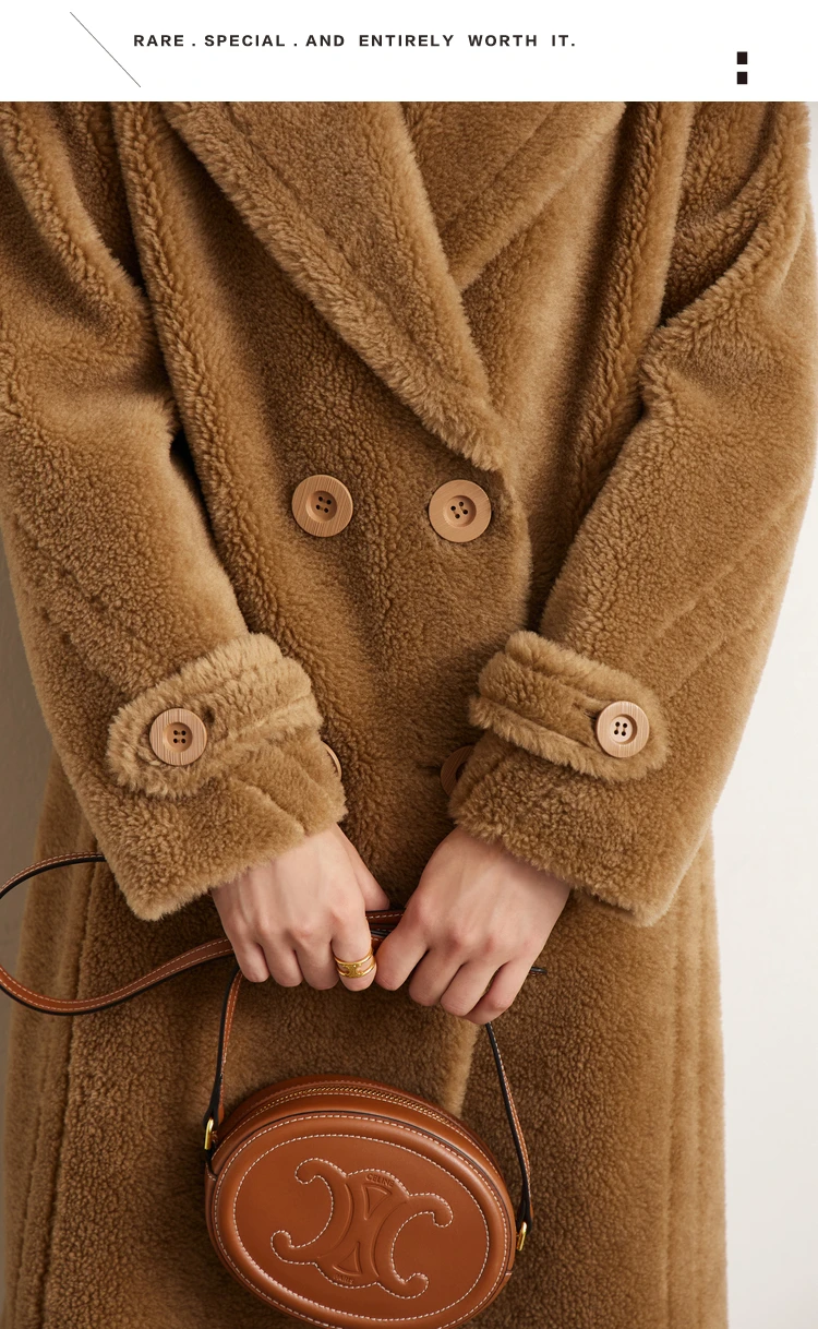 Amii Fur Coat 2026 Winter New Warm Office Lady Turn-Down Collar Full Wool Outerwears Straight Double-breasted Coat 12554013