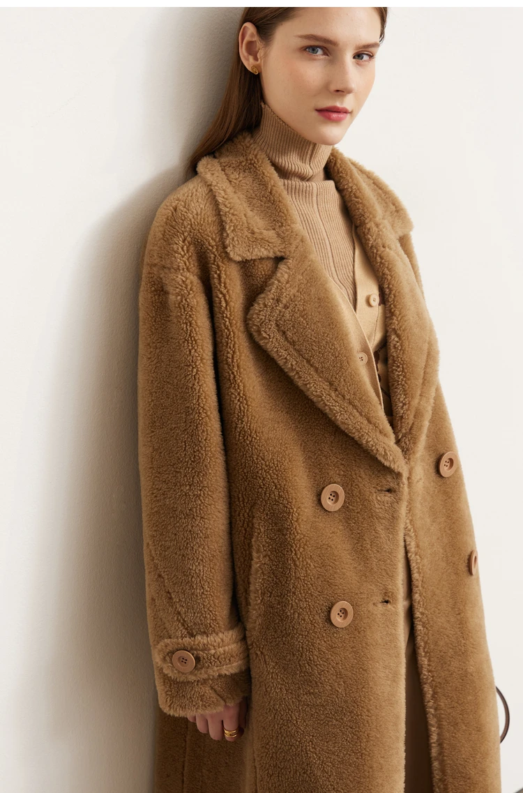 Amii Fur Coat 2026 Winter New Warm Office Lady Turn-Down Collar Full Wool Outerwears Straight Double-breasted Coat 12554013