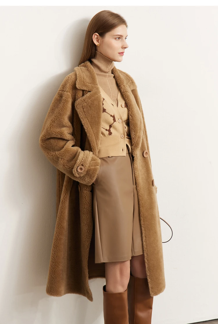 Amii Fur Coat 2026 Winter New Warm Office Lady Turn-Down Collar Full Wool Outerwears Straight Double-breasted Coat 12554013