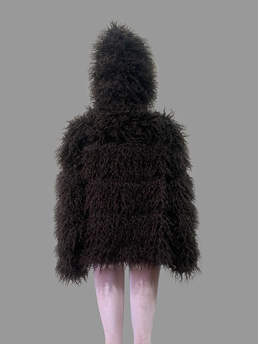 Nerazzurri Winter Short Oversized Warm Shaggy Fuzzy Striped Faux Mongolian Fur Coat Women High Quality Fluffy Hooded Jacket 2026