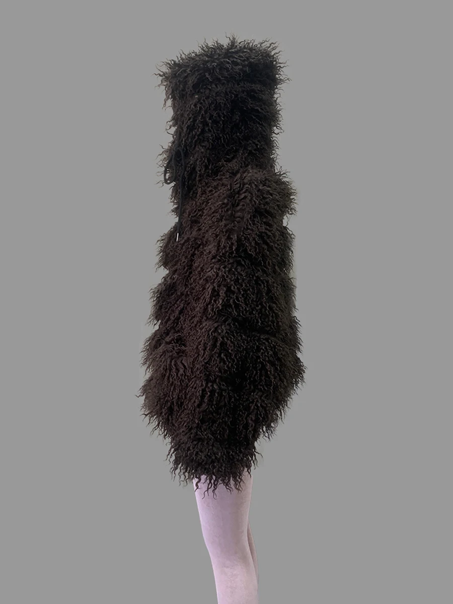 Nerazzurri Winter Short Oversized Warm Shaggy Fuzzy Striped Faux Mongolian Fur Coat Women High Quality Fluffy Hooded Jacket 2026