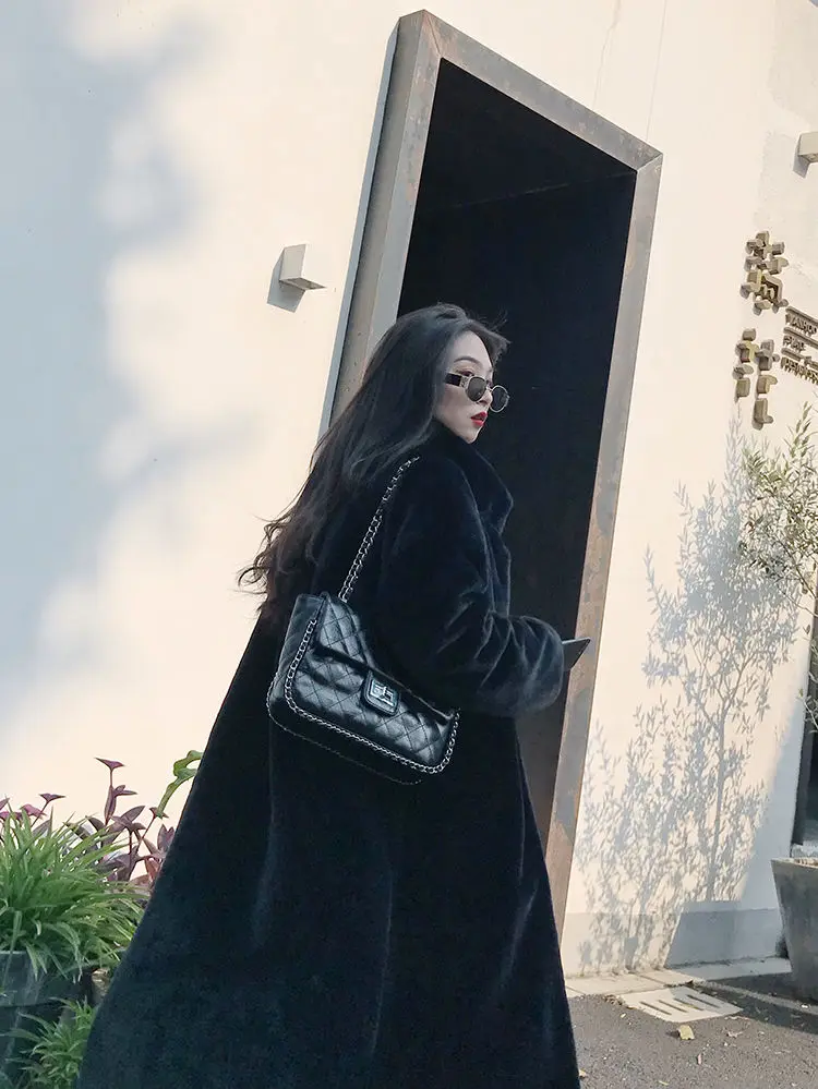 Long Faux Fur Coat Women Fashion Solid Color Artificial Mink Fur Jacket Winter Thick Warm Velvet Plush Overcoat Female Clothing