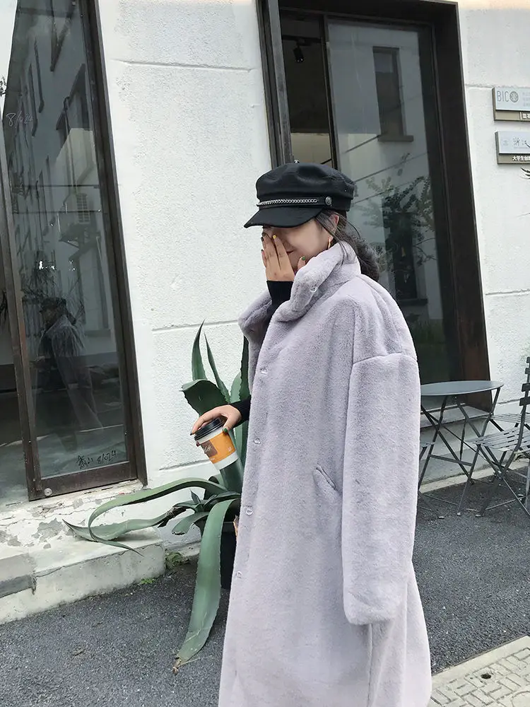 Long Faux Fur Coat Women Fashion Solid Color Artificial Mink Fur Jacket Winter Thick Warm Velvet Plush Overcoat Female Clothing