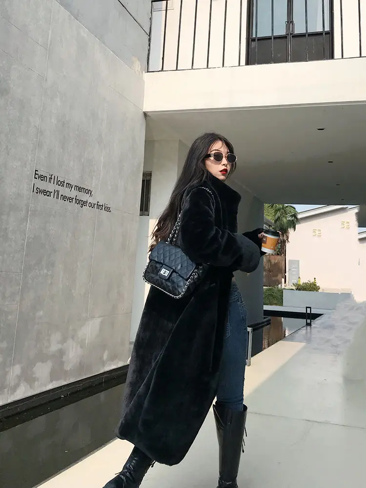 Long Faux Fur Coat Women Fashion Solid Color Artificial Mink Fur Jacket Winter Thick Warm Velvet Plush Overcoat Female Clothing