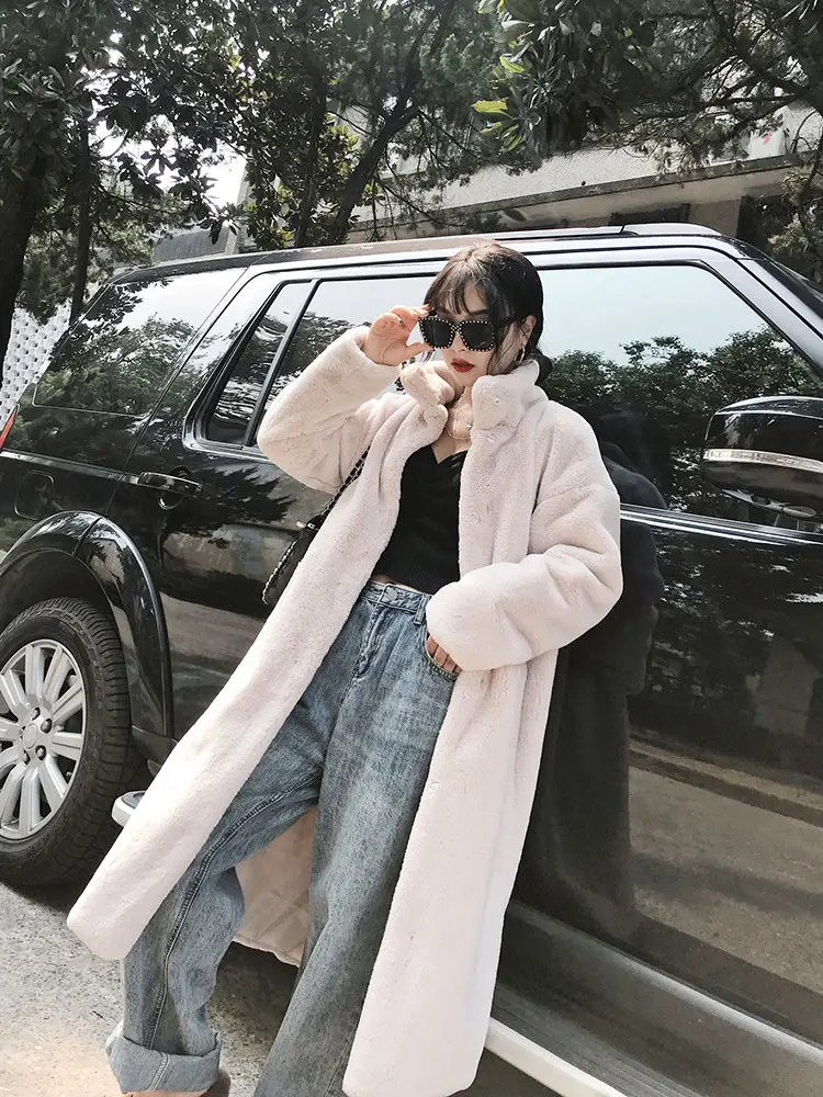 Long Faux Fur Coat Women Fashion Solid Color Artificial Mink Fur Jacket Winter Thick Warm Velvet Plush Overcoat Female Clothing
