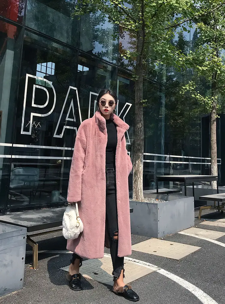 Long Faux Fur Coat Women Fashion Solid Color Artificial Mink Fur Jacket Winter Thick Warm Velvet Plush Overcoat Female Clothing