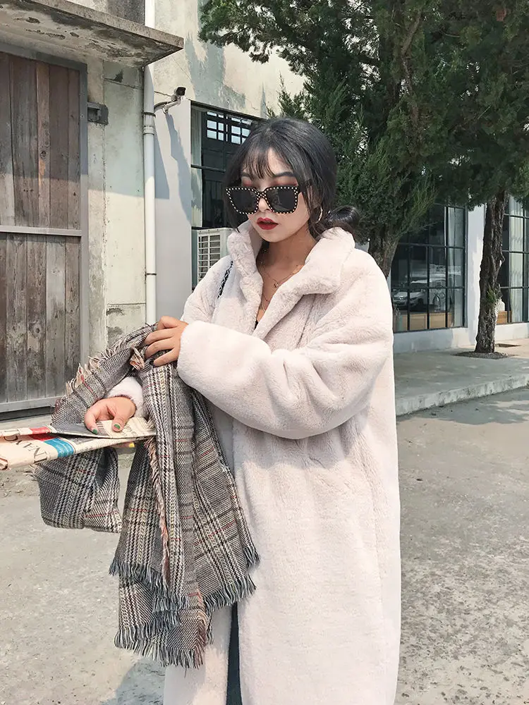 Long Faux Fur Coat Women Fashion Solid Color Artificial Mink Fur Jacket Winter Thick Warm Velvet Plush Overcoat Female Clothing