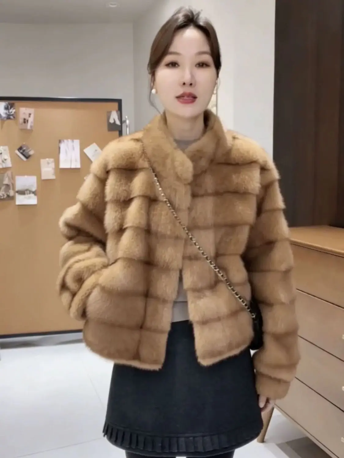 2026 Women Oversized Faux Mink Coat Stand Collar Snap Button Loose Fluffy Long Sleeve Warm Jacket Autumn Winter