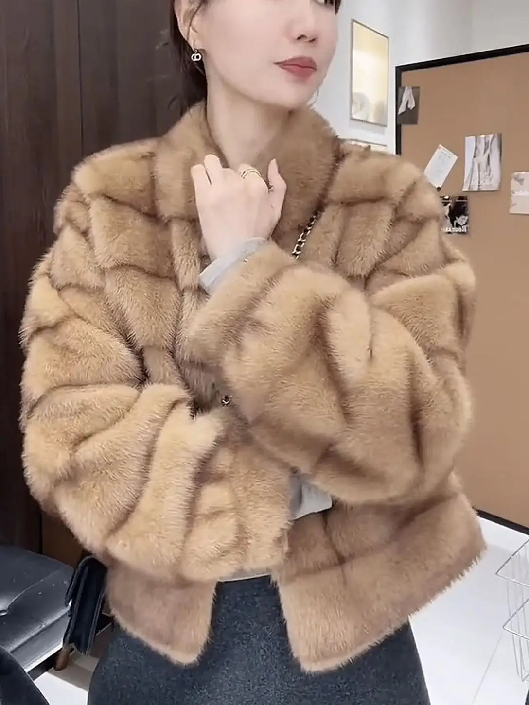 2026 Women Oversized Faux Mink Coat Stand Collar Snap Button Loose Fluffy Long Sleeve Warm Jacket Autumn Winter