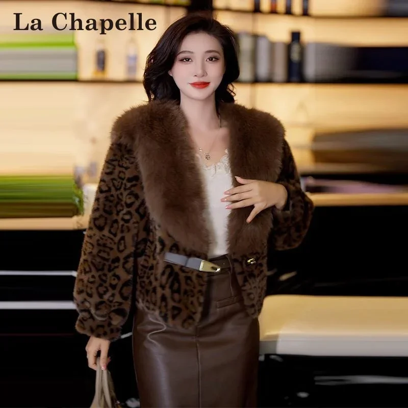 Korean Female Fashion Long Sleeves Fur Jacket Autumn Women High End Leopard Print Mink Faux Fur Coat Winter Ladies Plush Outwear