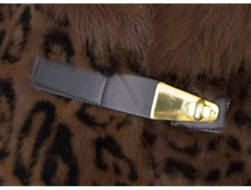 Korean Female Fashion Long Sleeves Fur Jacket Autumn Women High End Leopard Print Mink Faux Fur Coat Winter Ladies Plush Outwear