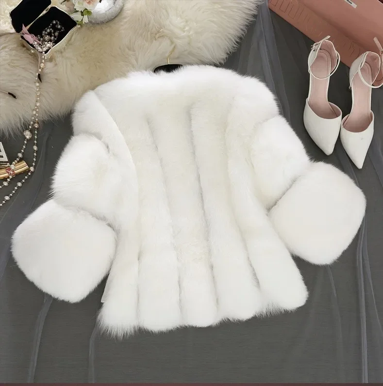 Winter Fur Coat Women Clothing Patchwork Faux Fur Jacket Luxury Brand Cropped Jackets Streetwear Warm Thick Short Tops New