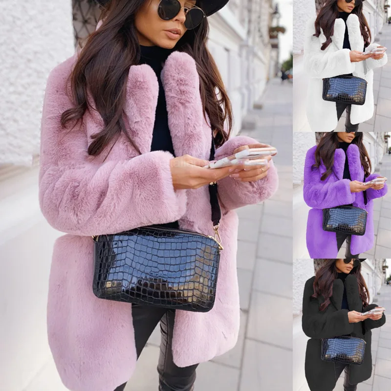Luxury Autumn Winter Lapel Fur Coat Women Warm Thick Faux Fur Jacket Design Office Lady Outerwear Solid Long Sleeve Fur Cardigan