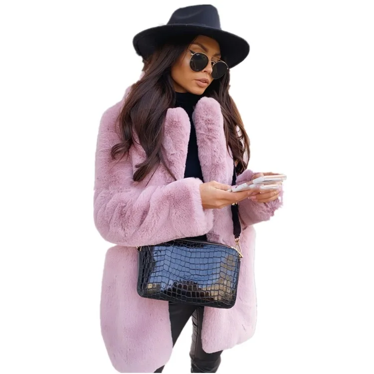 Luxury Autumn Winter Lapel Fur Coat Women Warm Thick Faux Fur Jacket Design Office Lady Outerwear Solid Long Sleeve Fur Cardigan