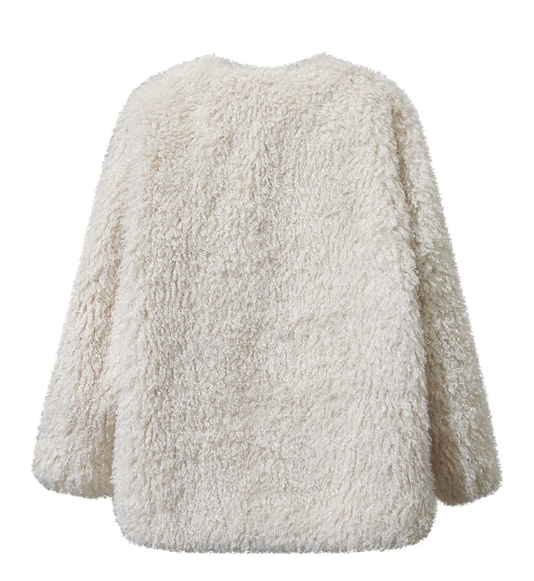 AMII Fur Coat Woman 2026 Winter New Round Neck Loose Long Sleeves Ladies Clothing Leather Button Warm Women's Fur Coat 12524008