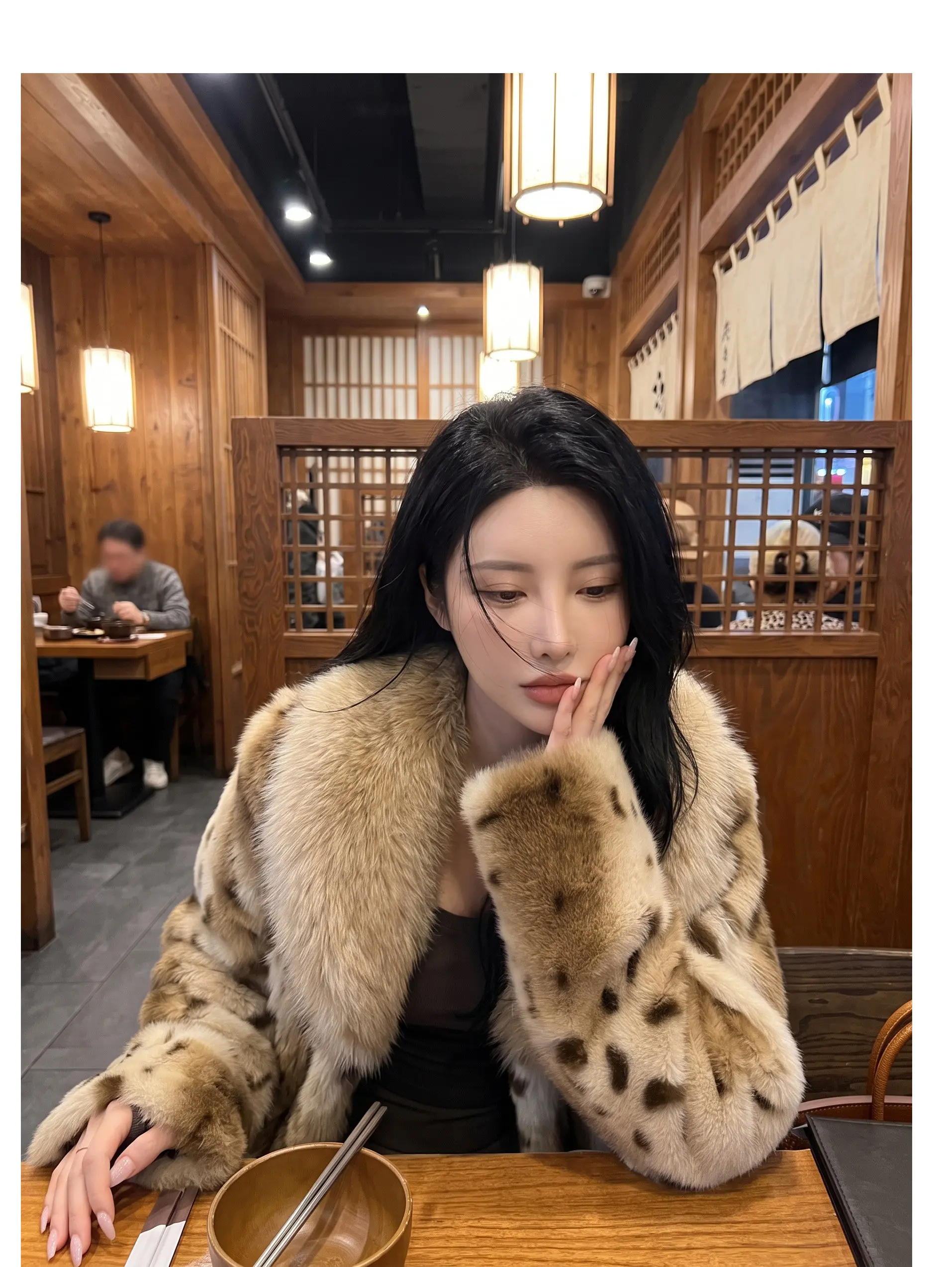 Autumn Winter Women Lapel Collar Leopard Faux Mink Fur Coat Adjustable Rope Waist Long Sleeve Warm Jacket Outerwear