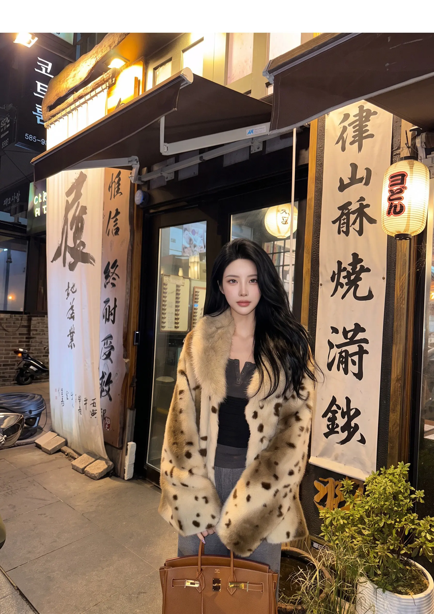 Autumn Winter Women Lapel Collar Leopard Faux Mink Fur Coat Adjustable Rope Waist Long Sleeve Warm Jacket Outerwear