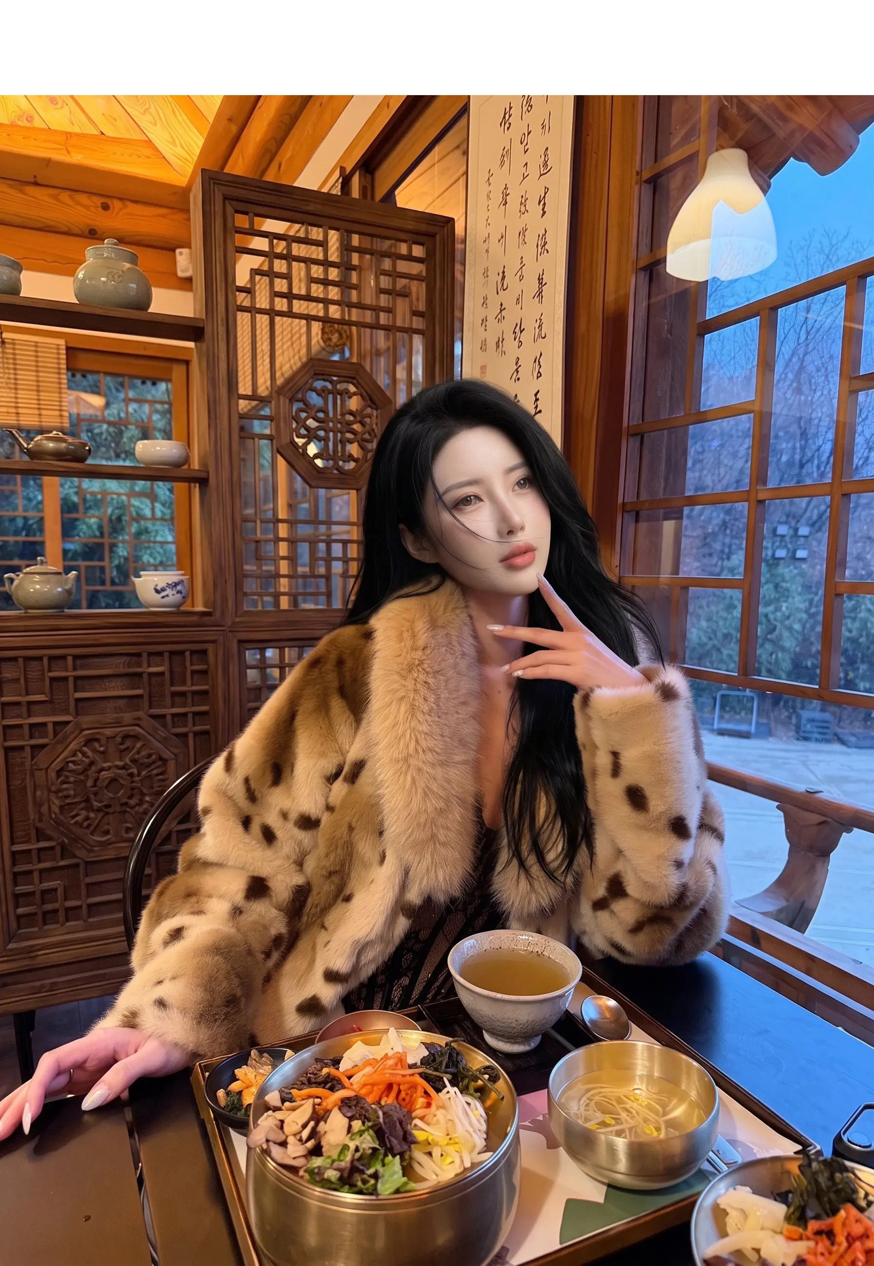 Autumn Winter Women Lapel Collar Leopard Faux Mink Fur Coat Adjustable Rope Waist Long Sleeve Warm Jacket Outerwear